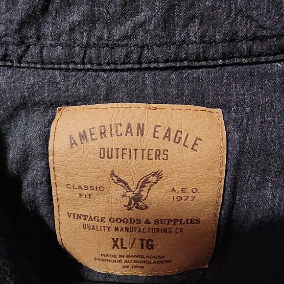 Men's XL American Eagle Green Plaid (heavy)Flannel Long Sleeve Button Down Shirt - Picture 4 of 6